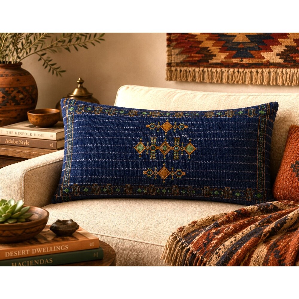 NEW Sundance Lumbar Rug Pillow Cover 14x21 Southwestern Aztec Tribal Sunset Blue